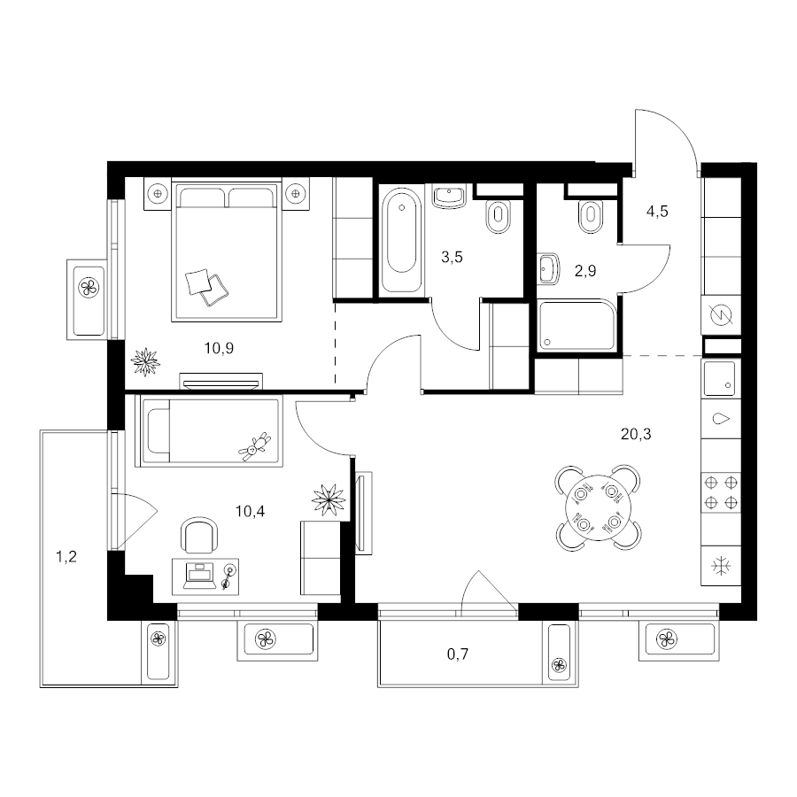3 ккв (Евро) 58,1 м²