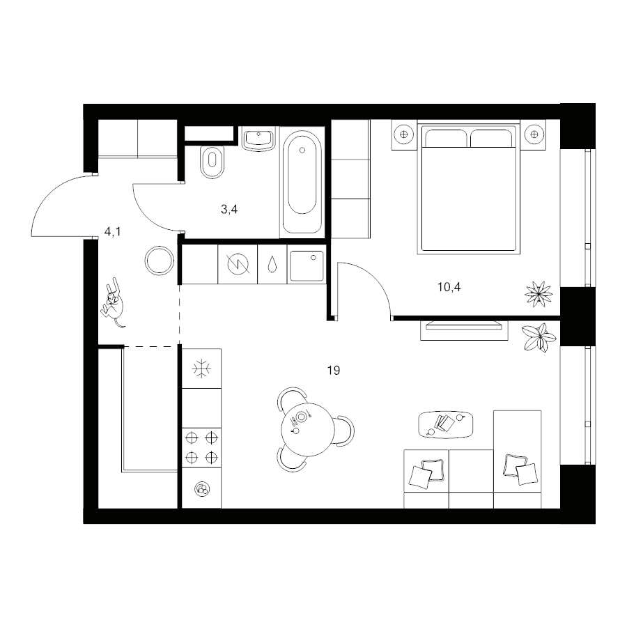 2 ккв (Евро) 39,8 м²