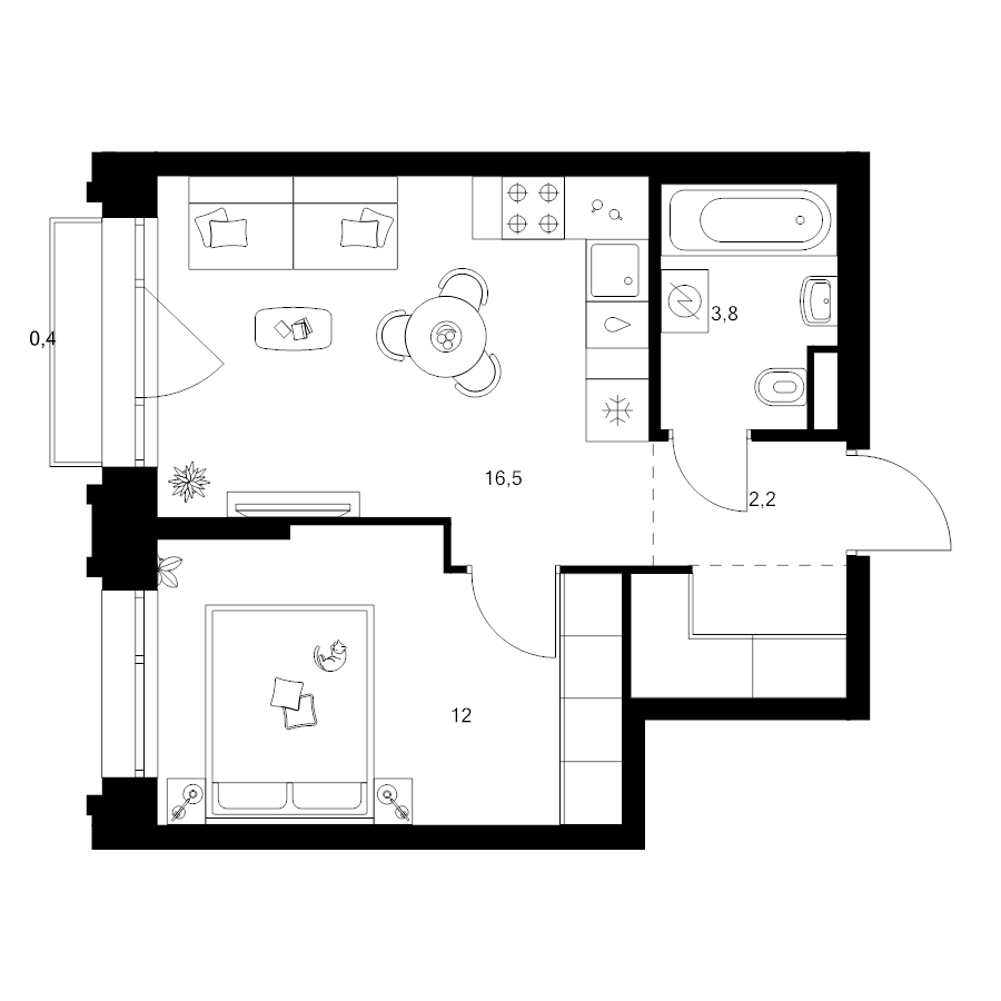 2 ккв (Евро) 37,5 м²