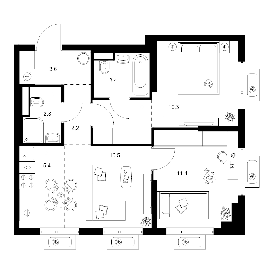 3 ккв (Евро) 53,3 м²
