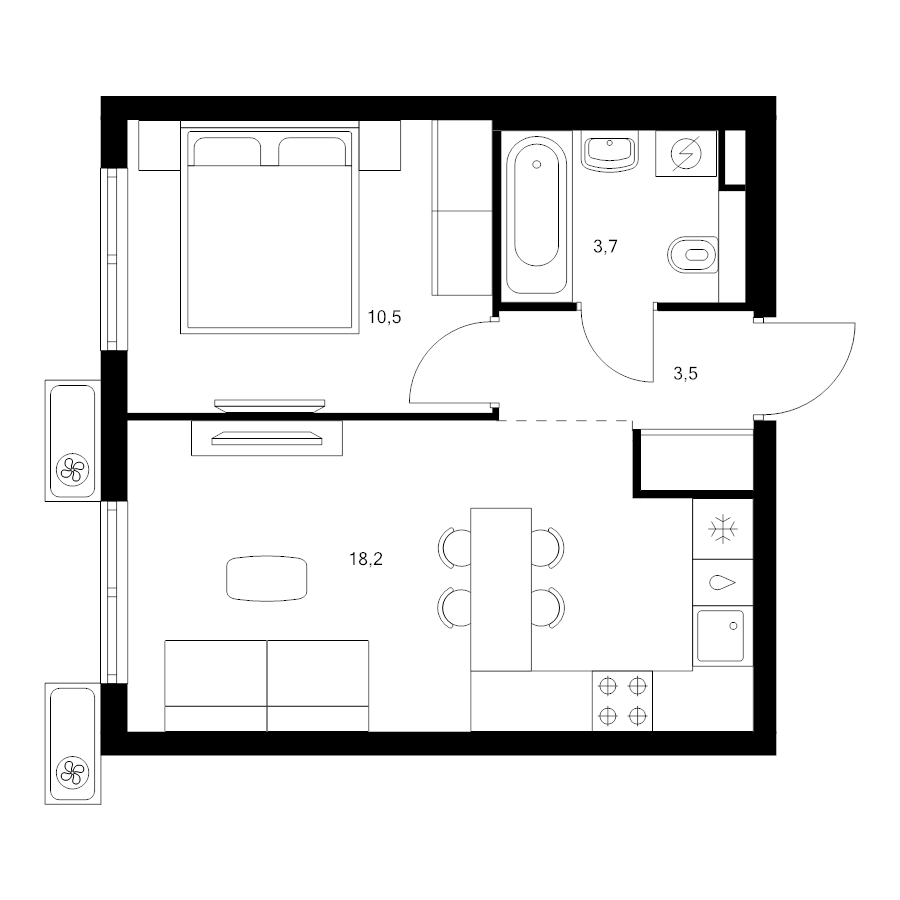 2 ккв (Евро) 35,9 м²