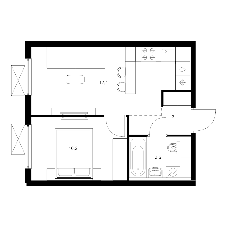 2 ккв (Евро) 33,9 м²