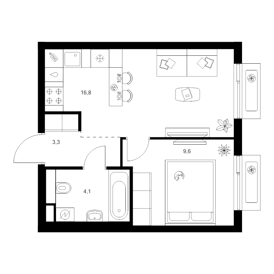 2 ккв (Евро) 33,8 м²