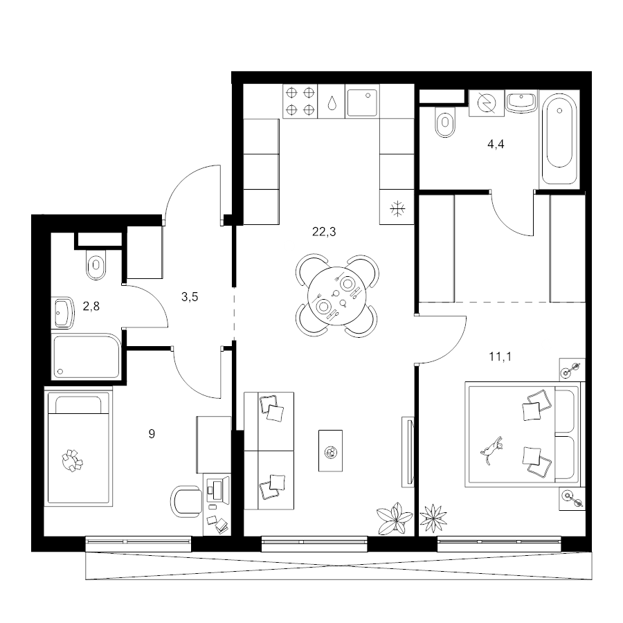 3 ккв (Евро) 58,2 м²