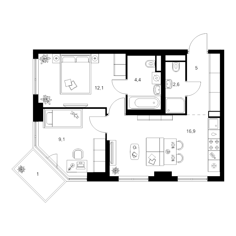 3 ккв (Евро) 51,1 м²