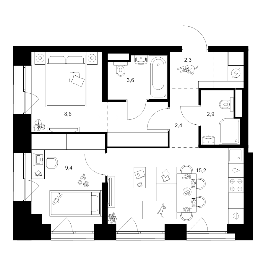 3 ккв (Евро) 49,9 м²