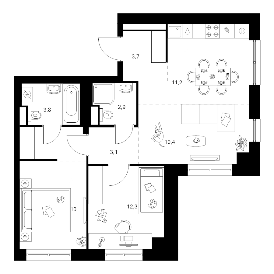 3 ккв (Евро) 61 м²
