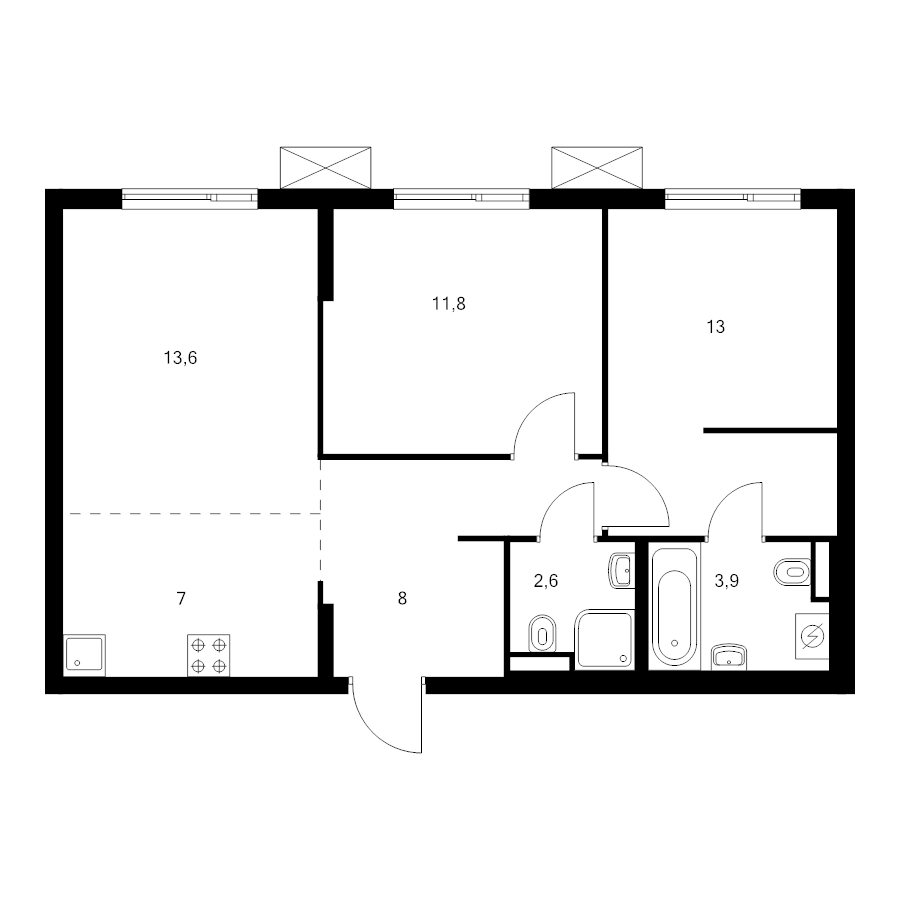 3 ккв (Евро) 59,9 м²
