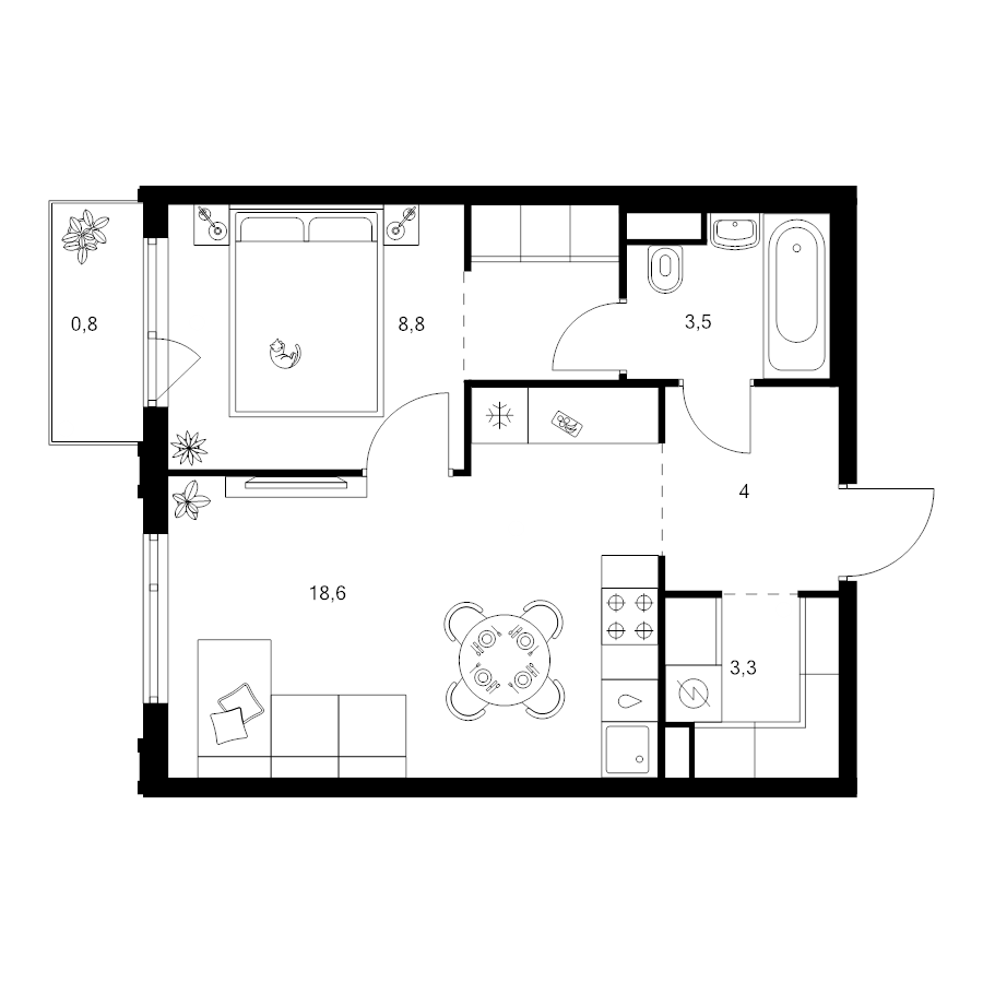 2 ккв (Евро) 42 м²
