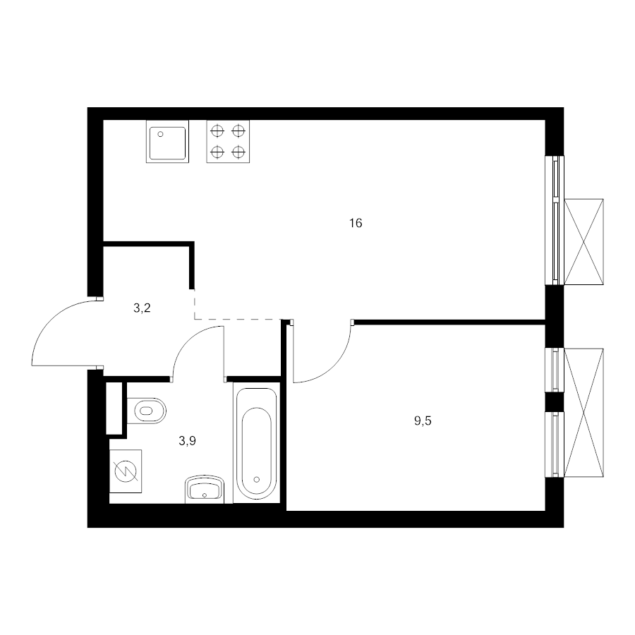 2 ккв (Евро) 32,6 м²