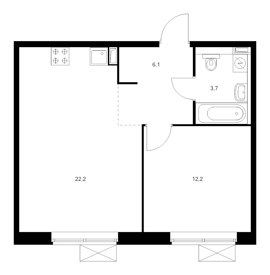 2 ккв (Евро) 44,2 м²