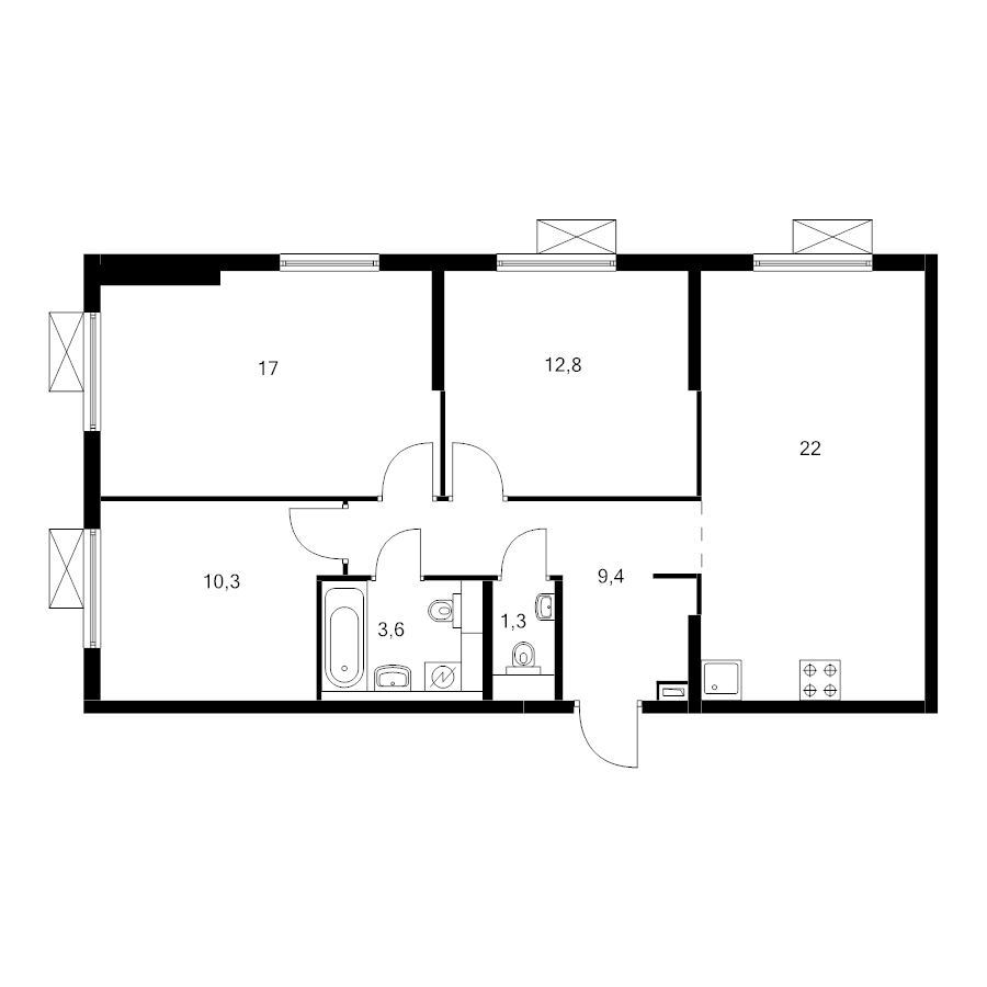 4 ккв (Евро) 75,5 м²