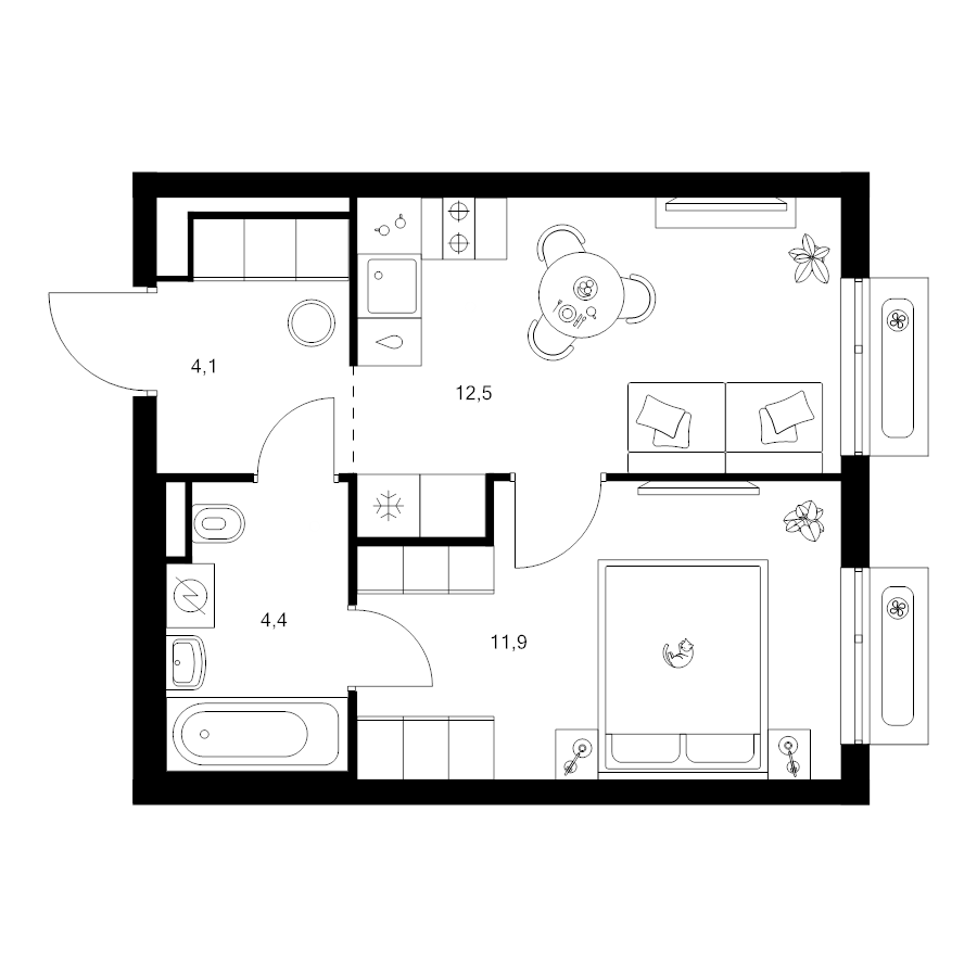 1 ккв 32,9 м²
