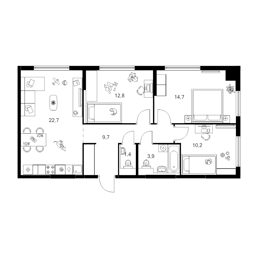 4 ккв (Евро) 75,4 м²