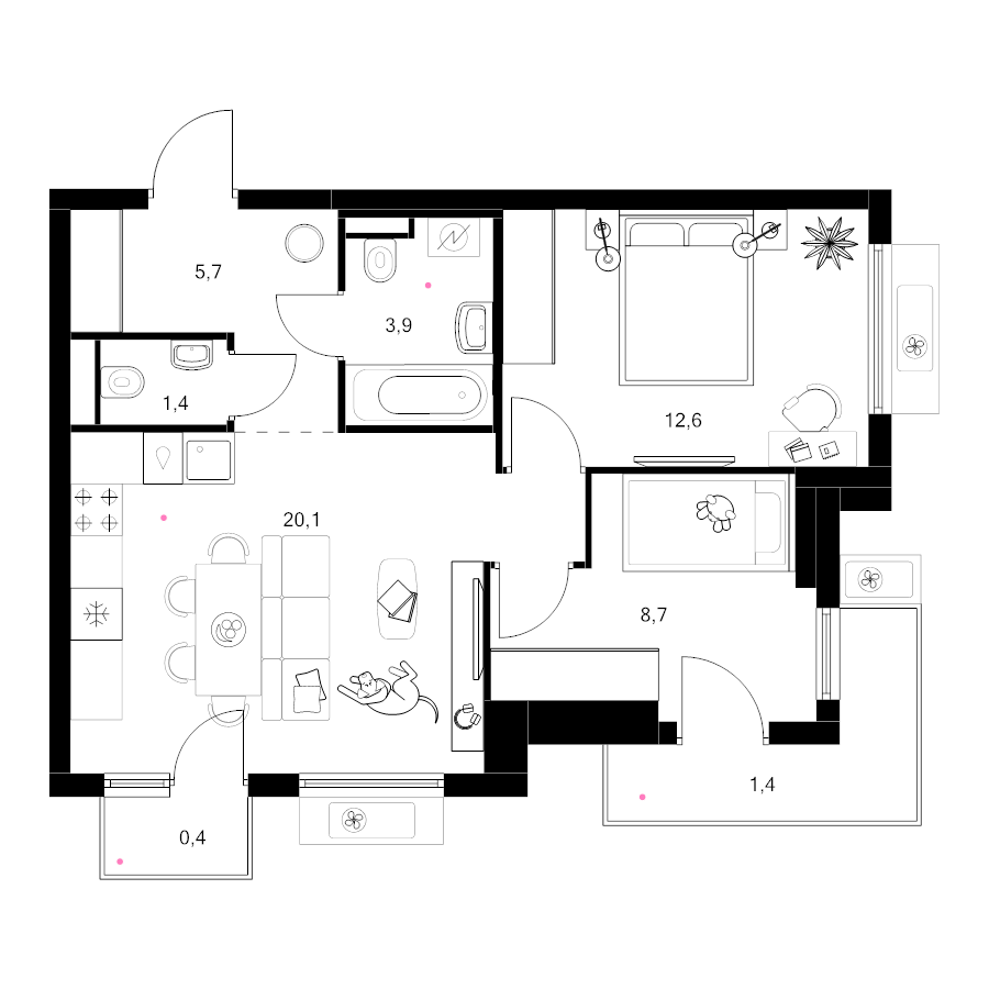 3 ккв (Евро) 54,2 м²