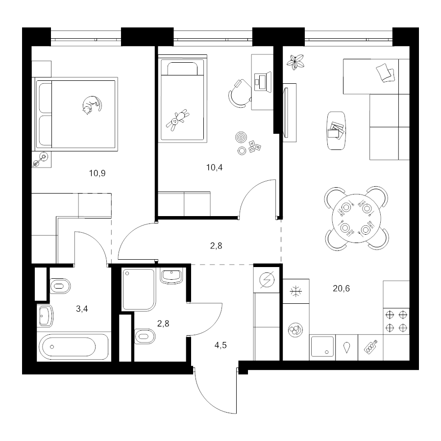3 ккв (Евро) 58,3 м²