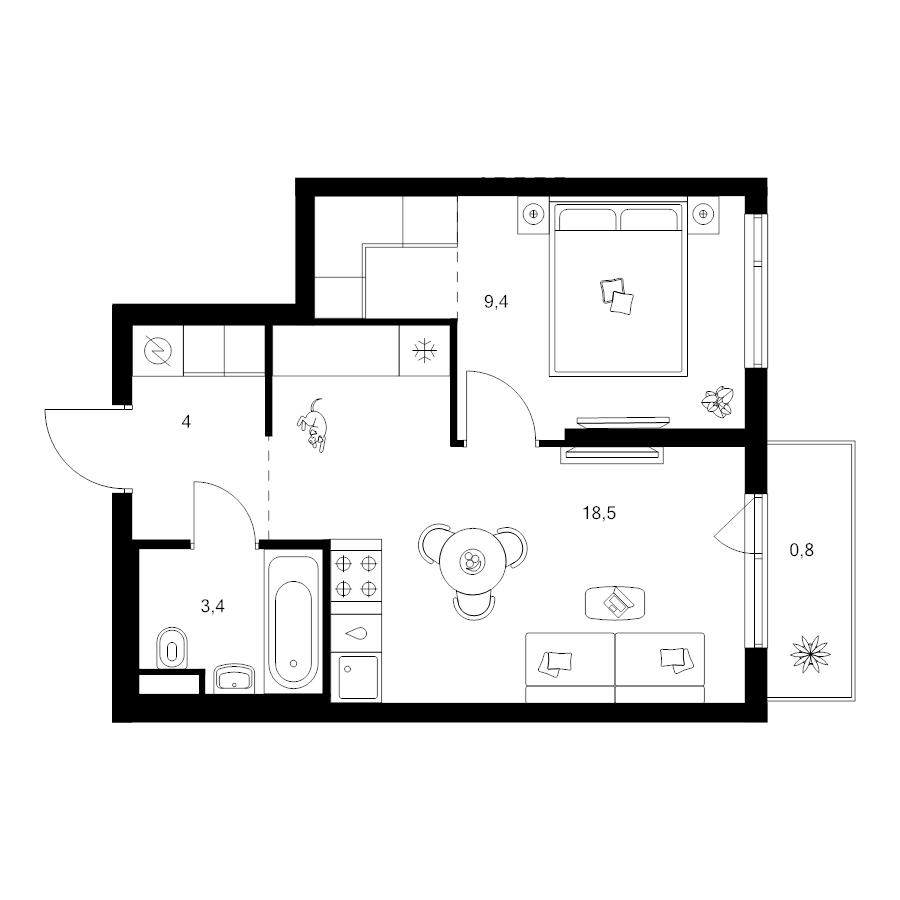 2 ккв (Евро) 38,5 м²