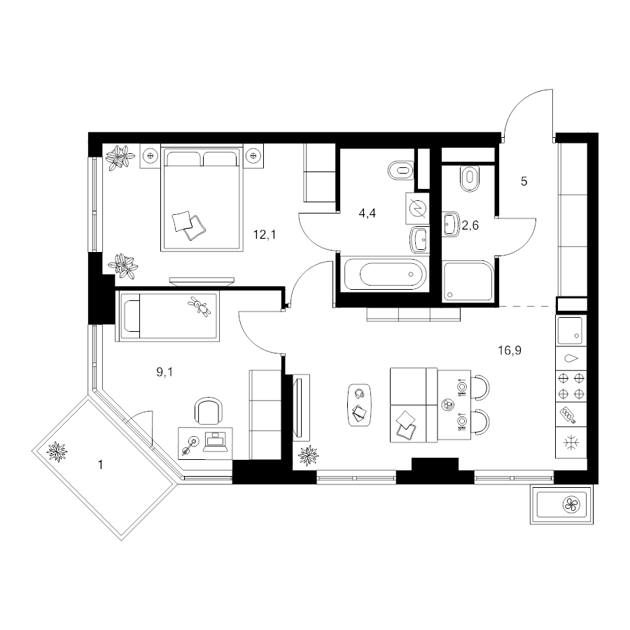 3 ккв (Евро) 51,1 м²