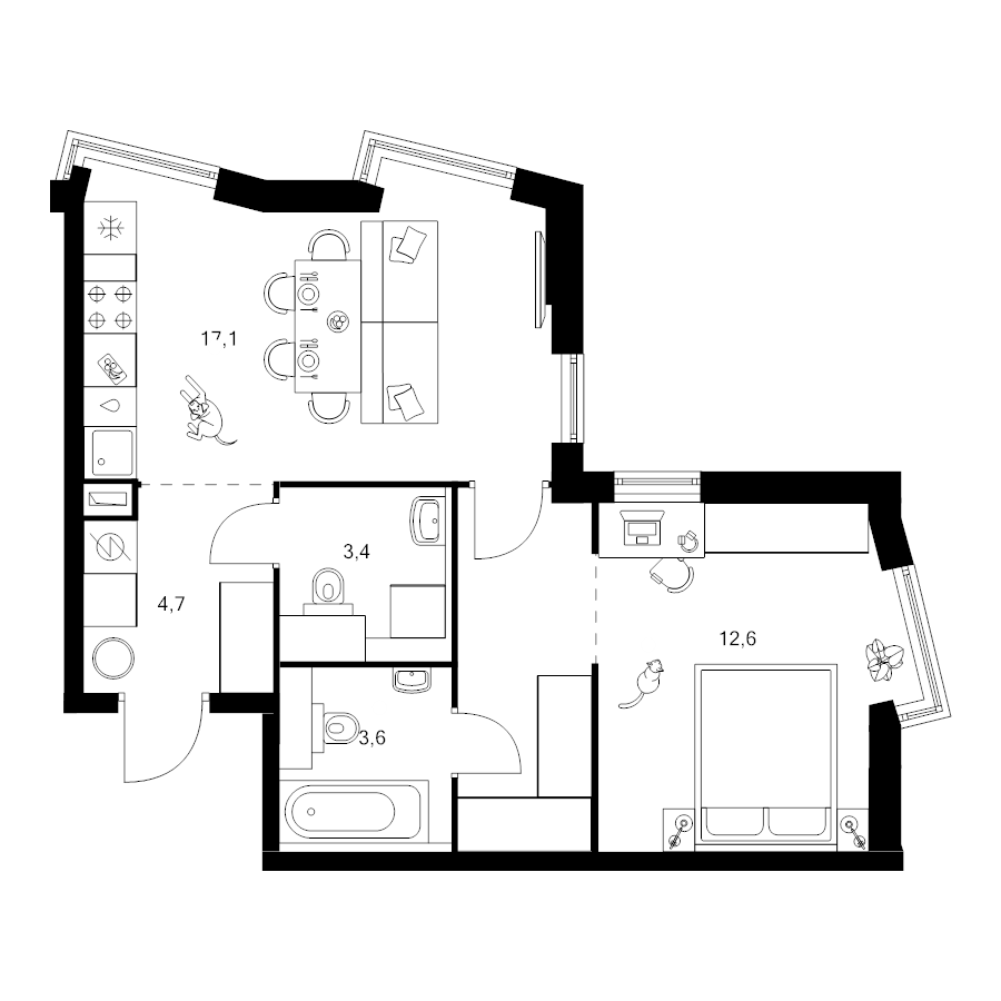 2 ккв (Евро) 47,6 м²