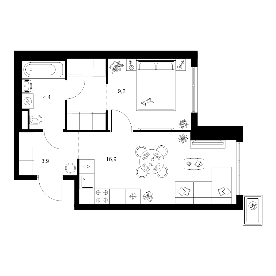 2 ккв (Евро) 38,6 м²