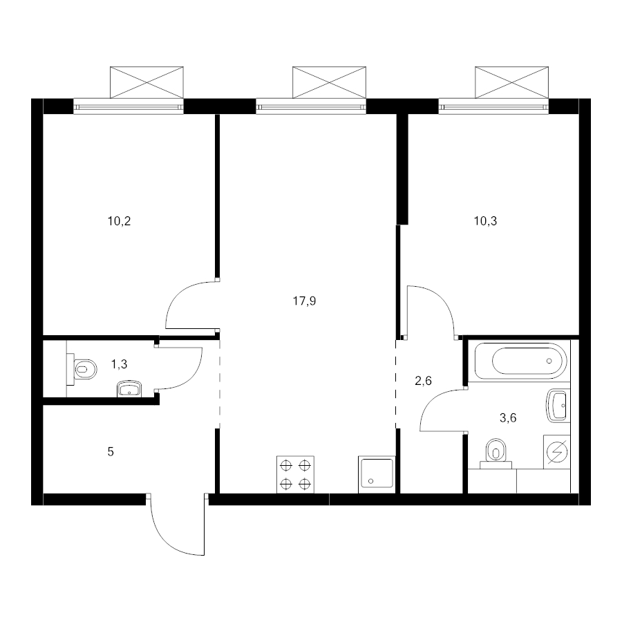 3 ккв (Евро) 50,1 м²
