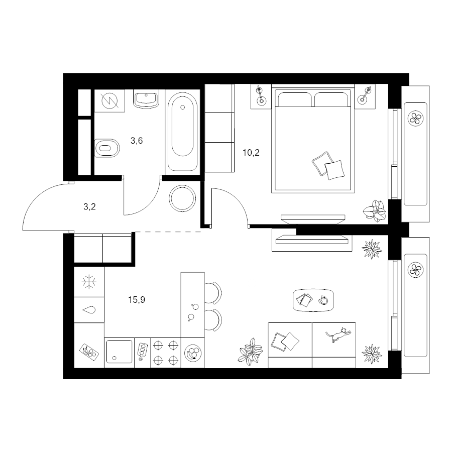 2 ккв (Евро) 33,2 м²