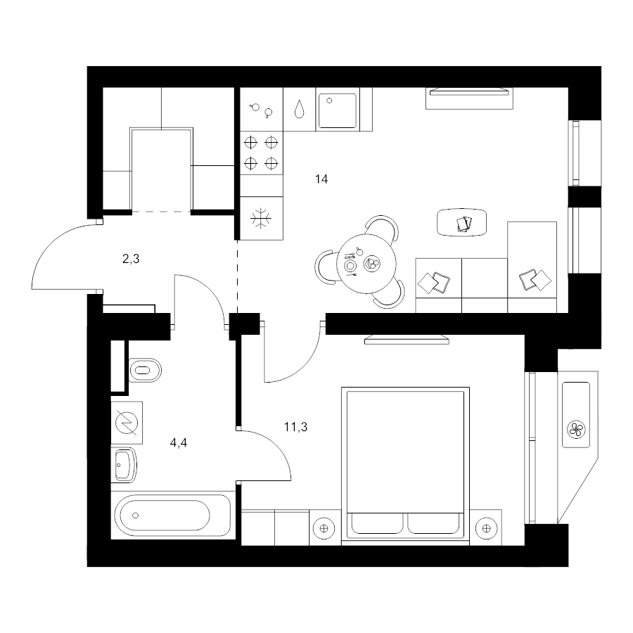 1 ккв 35 м²