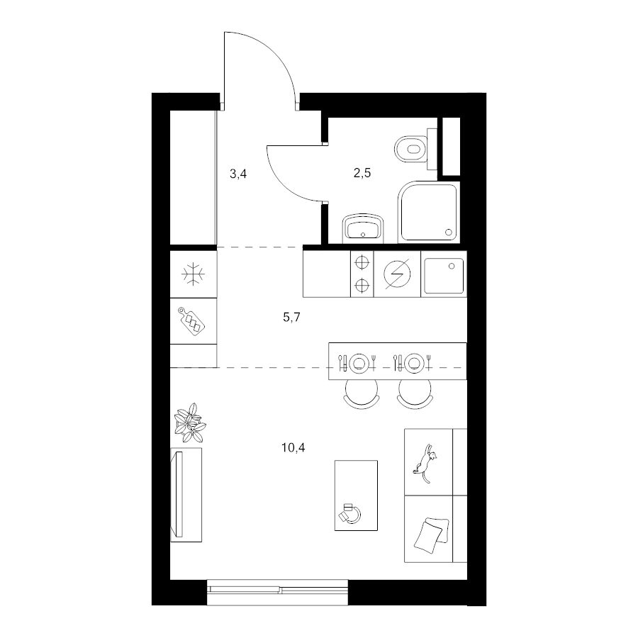 Студия 22 м²