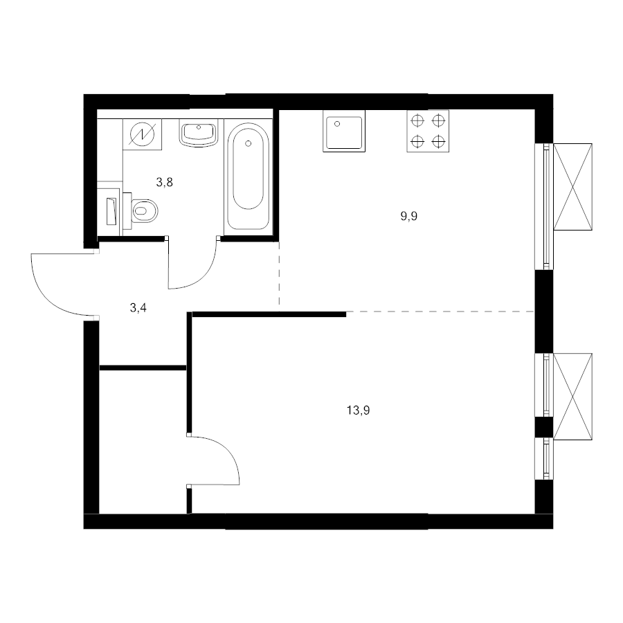 1 ккв 33,7 м²