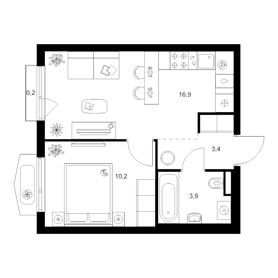 2 ккв (Евро) 34,6 м²