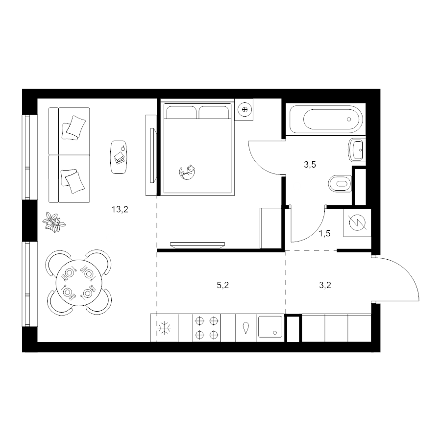 Студия 34,9 м²