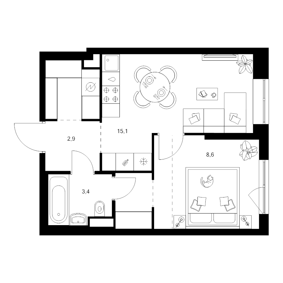 2 ккв (Евро) 37,5 м²