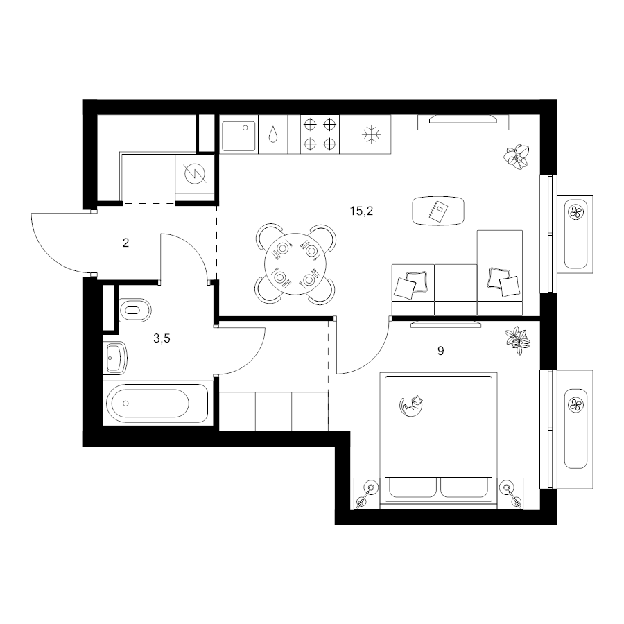 2 ккв (Евро) 34,7 м²