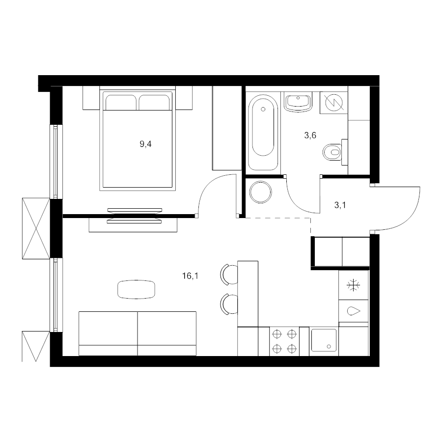 2 ккв (Евро) 32,2 м²
