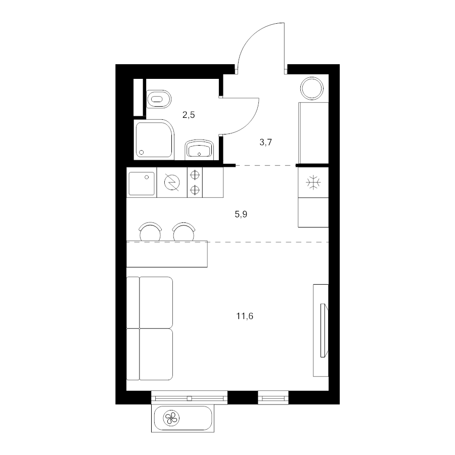 Студия 23,7 м²