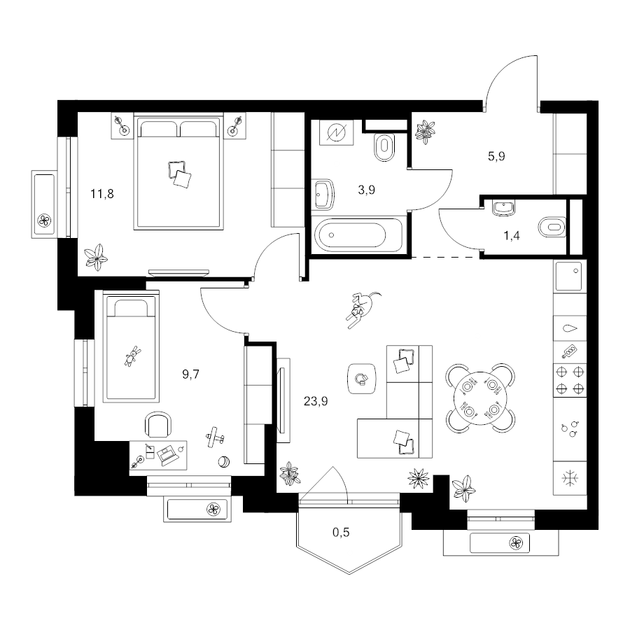 3 ккв (Евро) 57,1 м²