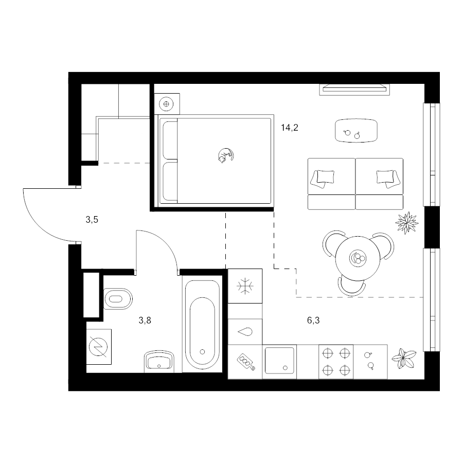 Студия 29,5 м²