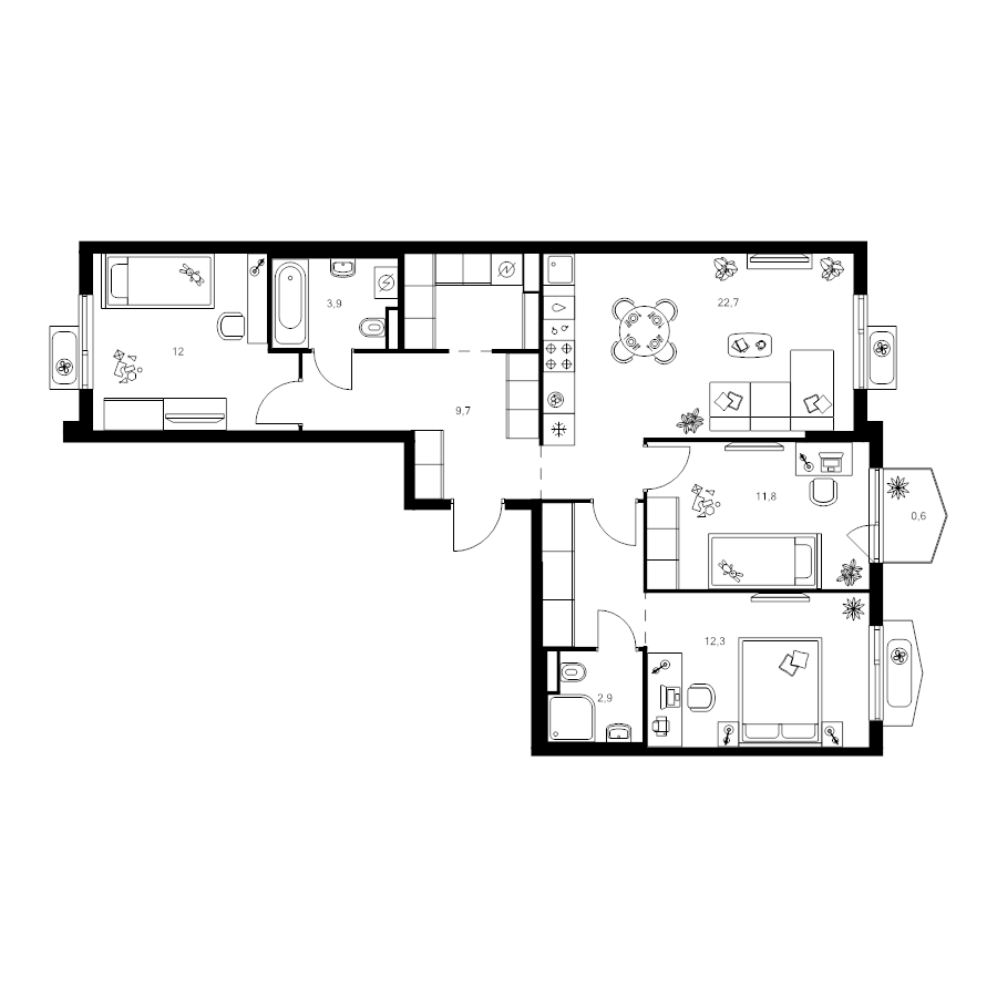 4 ккв (Евро) 85,5 м²