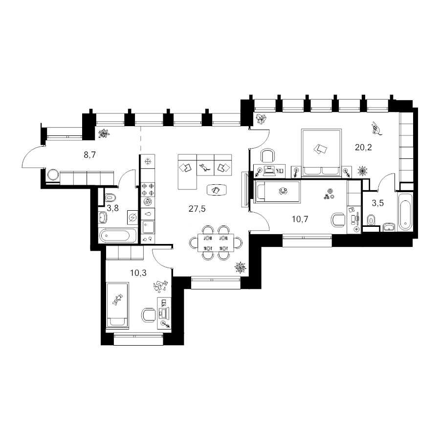 3 ккв (Евро) 84,7 м²