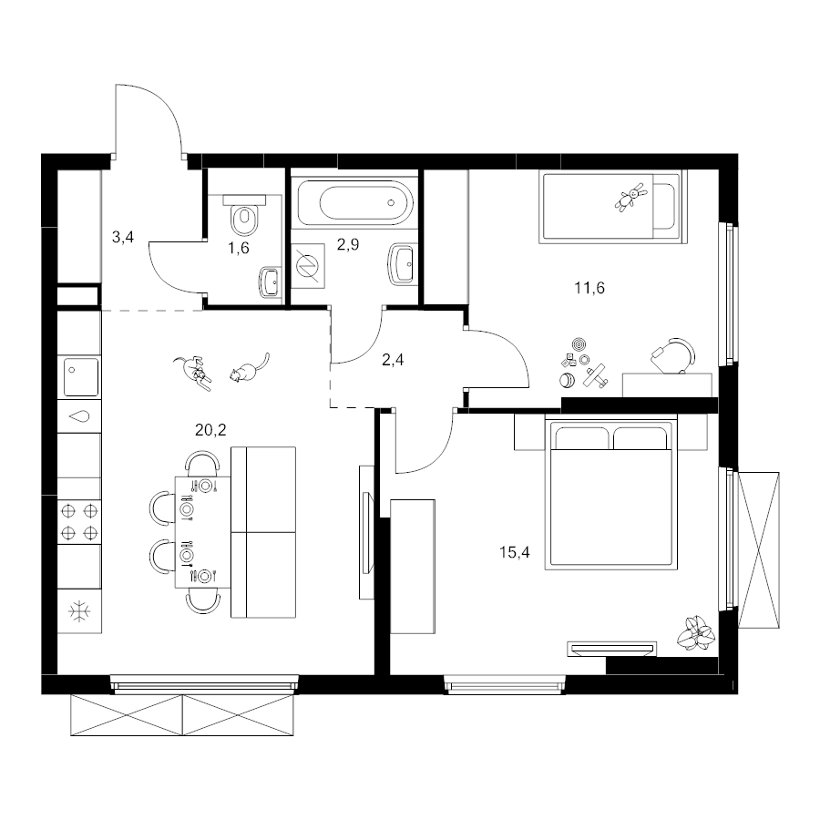 3 ккв (Евро) 57,5 м²