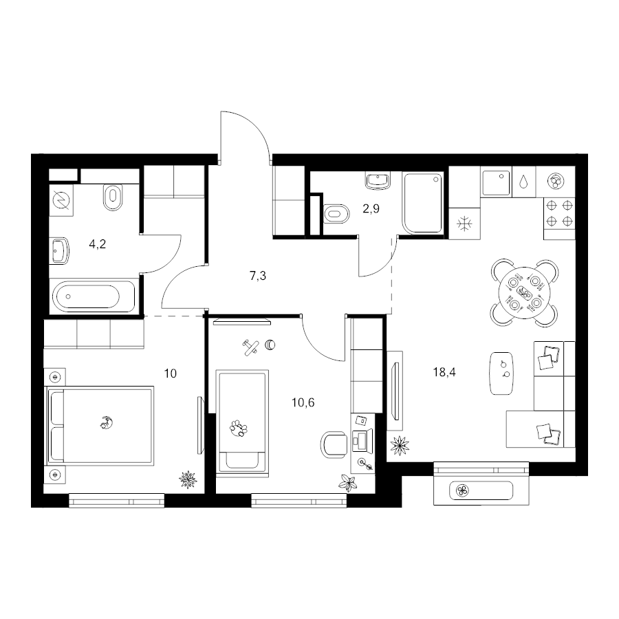 3 ккв (Евро) 56,7 м²