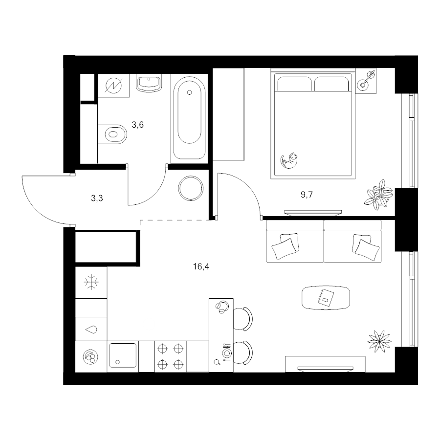 2 ккв (Евро) 33 м²