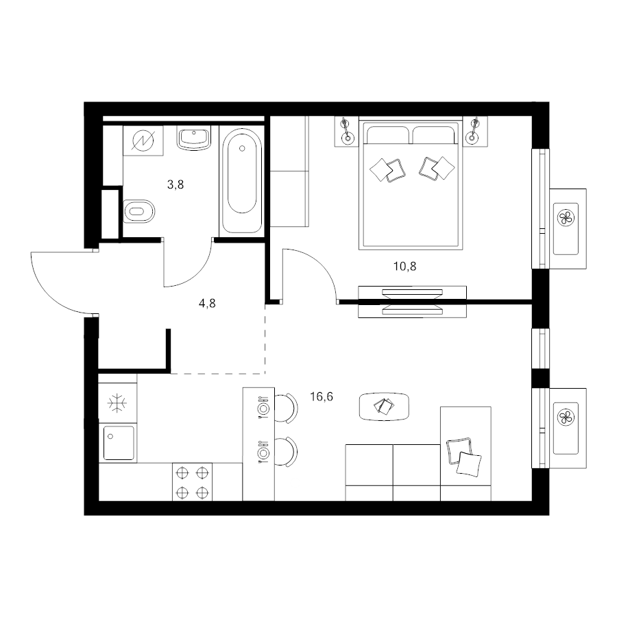 2 ккв (Евро) 36 м²