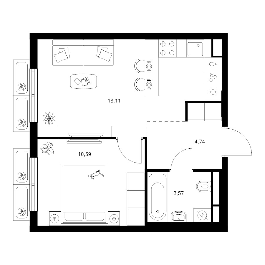 2 ккв (Евро) 37 м²