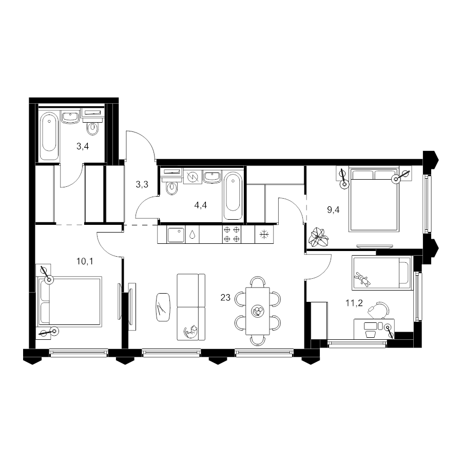 4 ккв (Евро) 72,2 м²