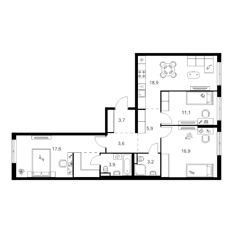 4 ккв (Евро) 88,6 м²