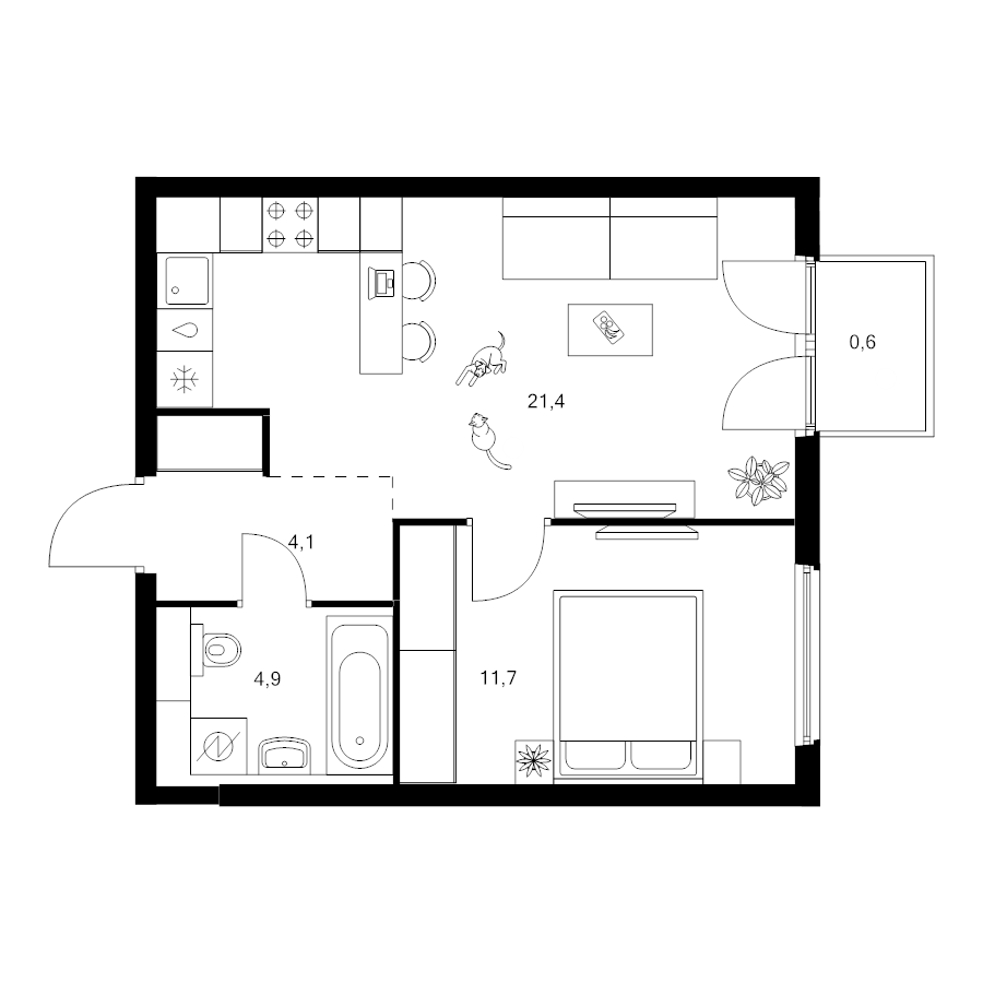 2 ккв (Евро) 42,7 м²