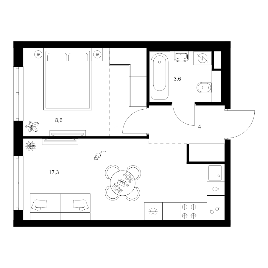 2 ккв (Евро) 37,2 м²