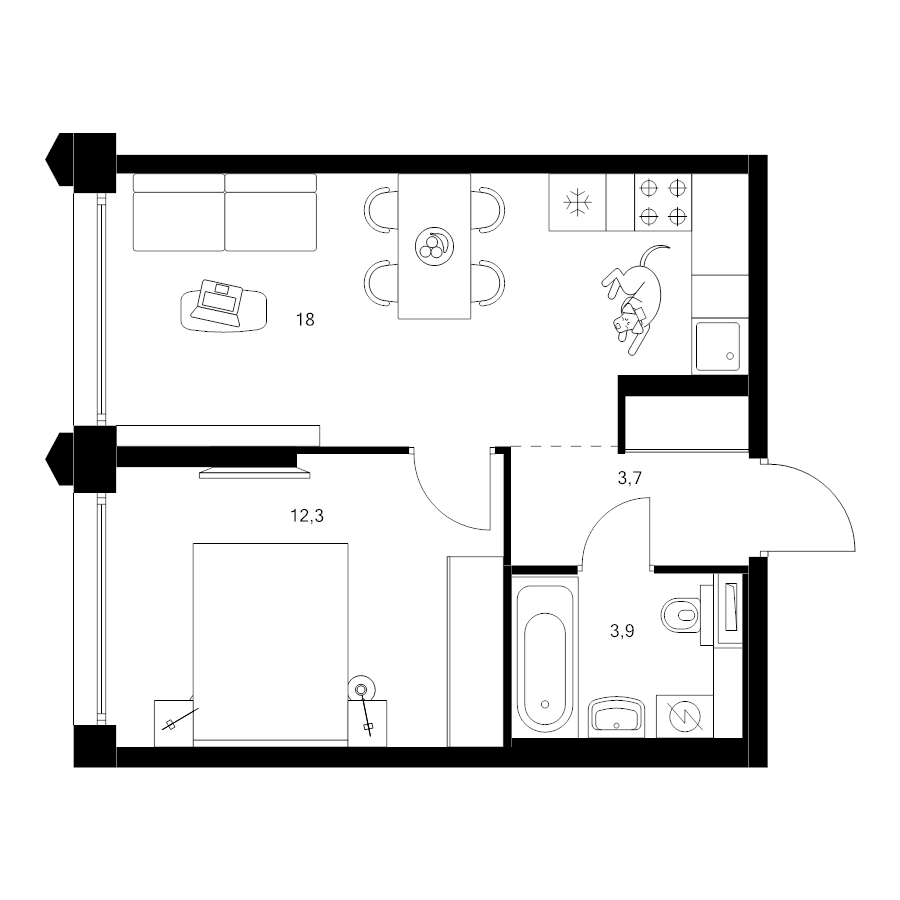 2 ккв (Евро) 37,9 м²