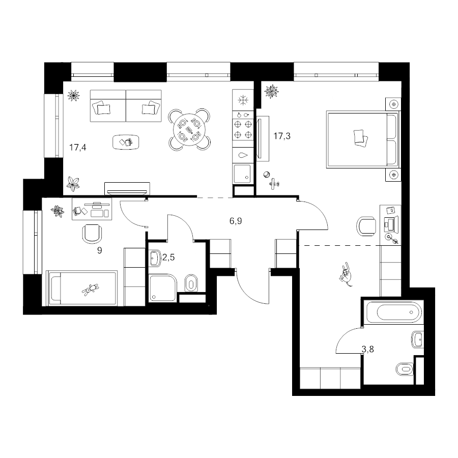3 ккв (Евро) 65,5 м²